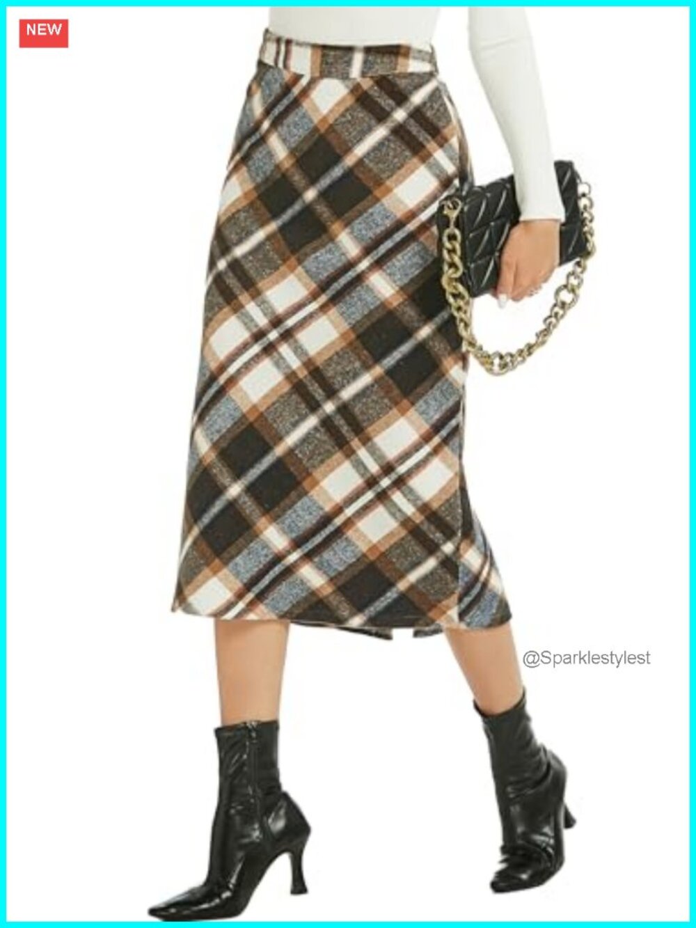 Womens Plaid Midi Straight Pencil Skirt Vintage A Line Fall Winter Office